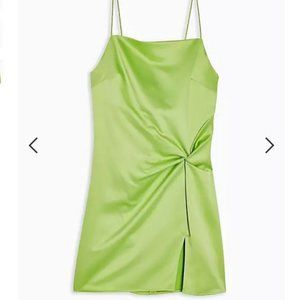 Topshop knot detail satin cami mini dress in green